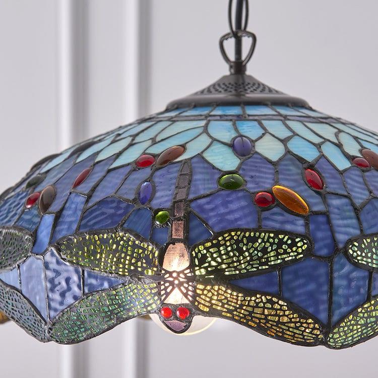 Blue Dragonfly Medium Tiffany Ceiling Light - 3 Bulb Fitting