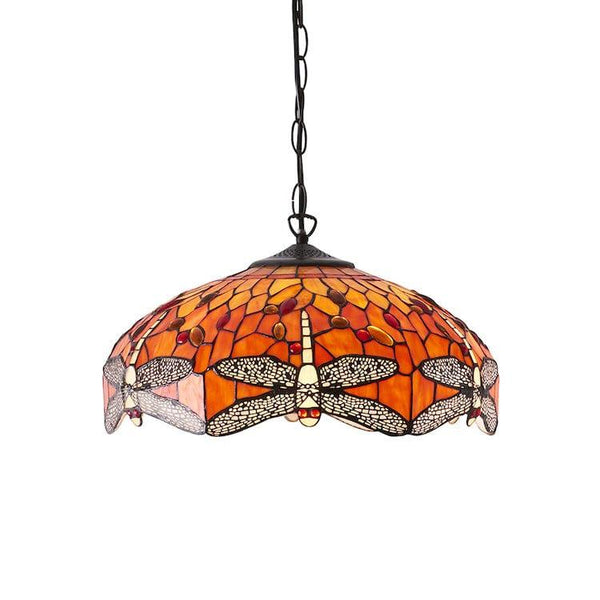 Tiffany Ceiling Pendant Lights - Flame Dragonfly Medium Tiffany 3 Light Pendant Ceiling Light 64081