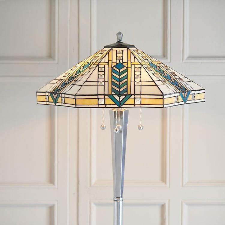 Interiors 1900 Lloyd Tiffany Floor Lamp with Nickel Base