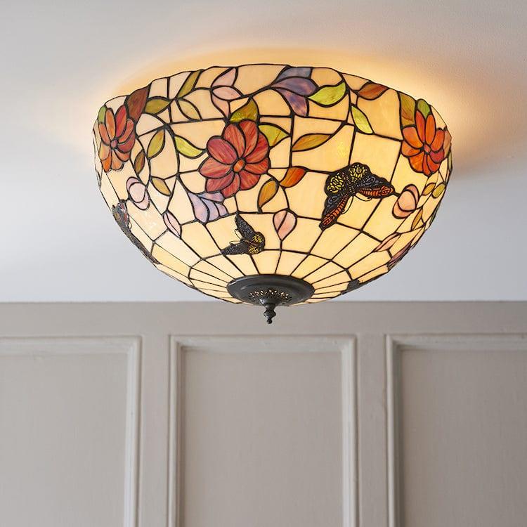 Interiors 1900 Butterfly Large Flush Tiffany Ceiling Light