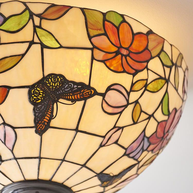 Interiors 1900 Butterfly Large Flush Tiffany Ceiling Light