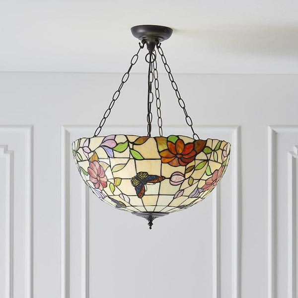 Butterfly Large Inverted Tiffany Ceiling Light