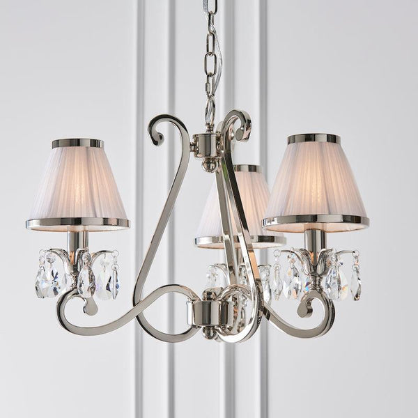 Oksana Polished Nickel 3 Light Chandelier - White Shades-Interiors 1900-1-Tiffany Lighting Direct