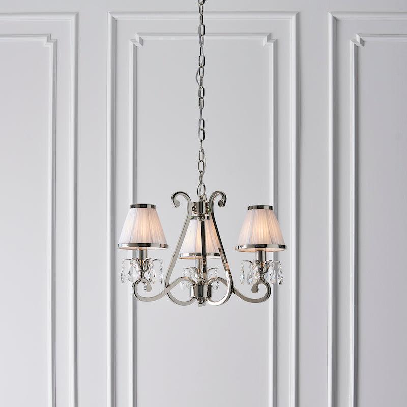 oksana 3 light chandelier with white shades 63514 wide shot