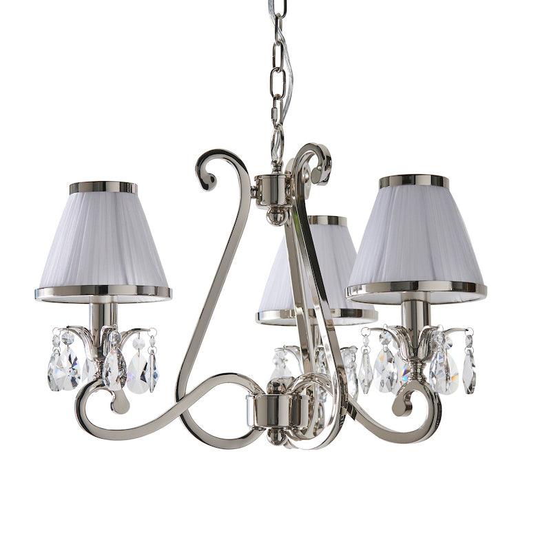oksana 3 light chandelier with white shades 63514 unlit