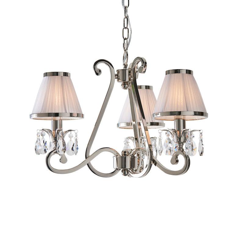 oksana 3 light chandelier with white shades 63514