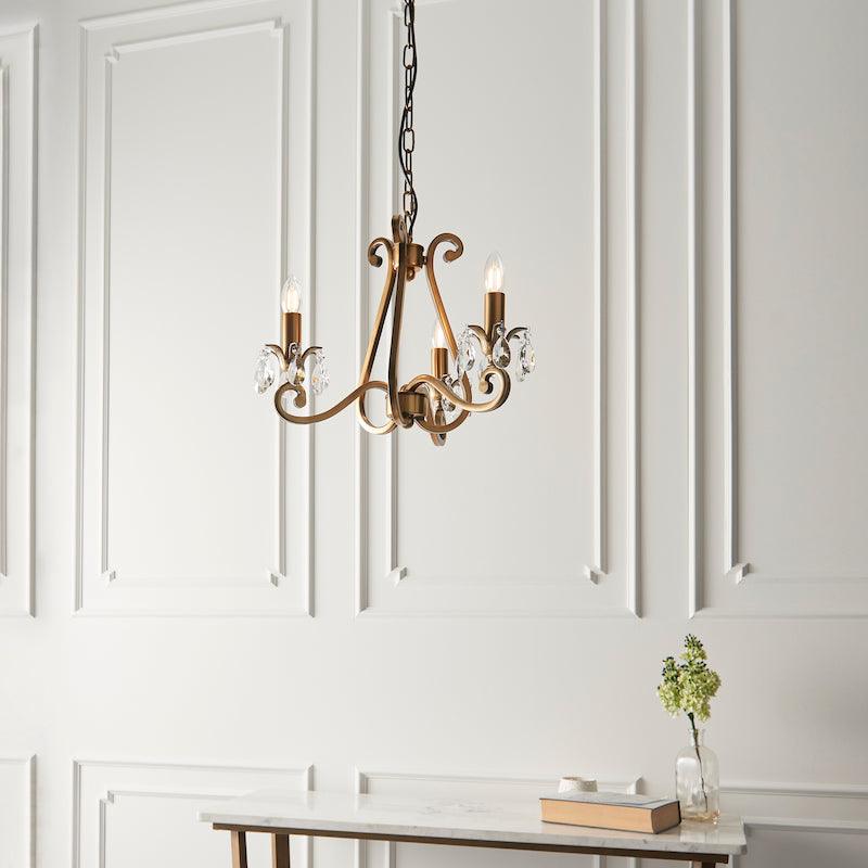 Oksana brass chandelier ul1p3b wide angle room