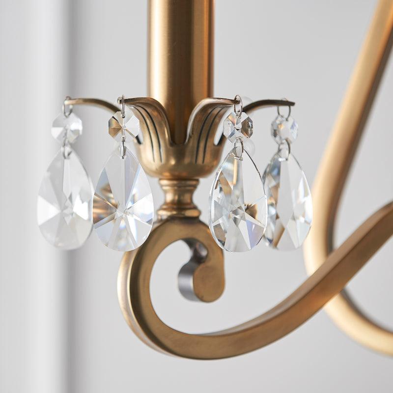 Oksana brass chandelier ul1p3b crystal close up