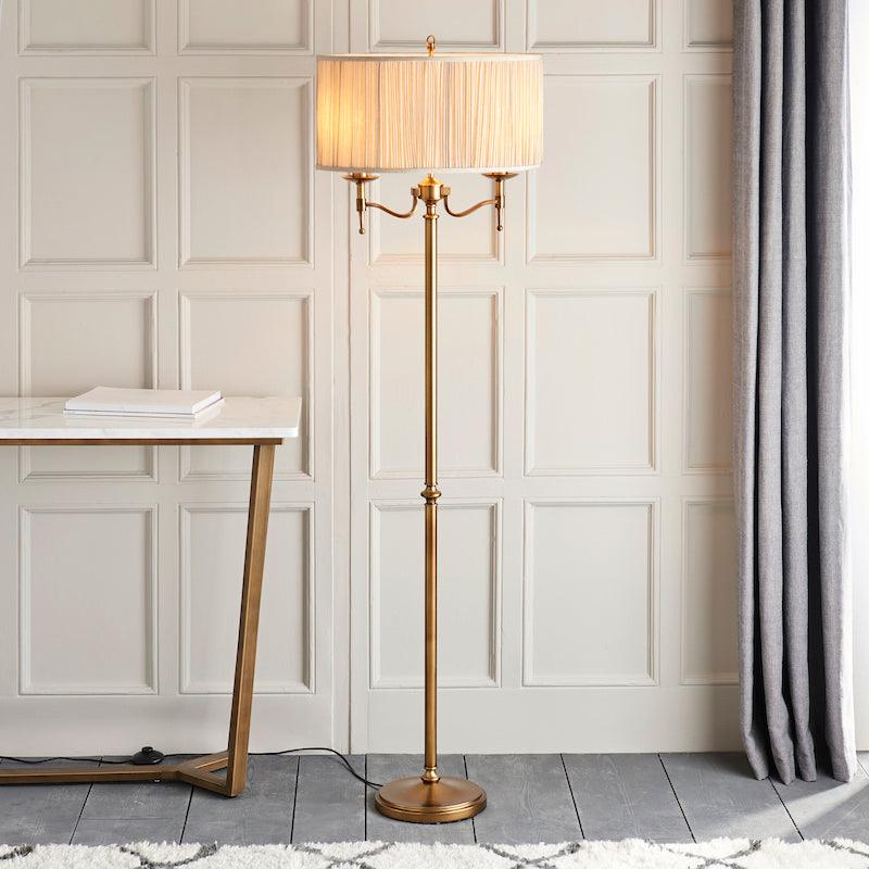 Traditional Floor Lamps - Stanford Antique Brass Floor Lamp 63620 living room shot