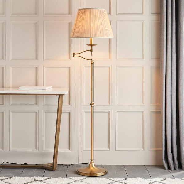 Traditional Floor Lamps - Stanford Antique Brass Floor Lamp 63621 living room shot