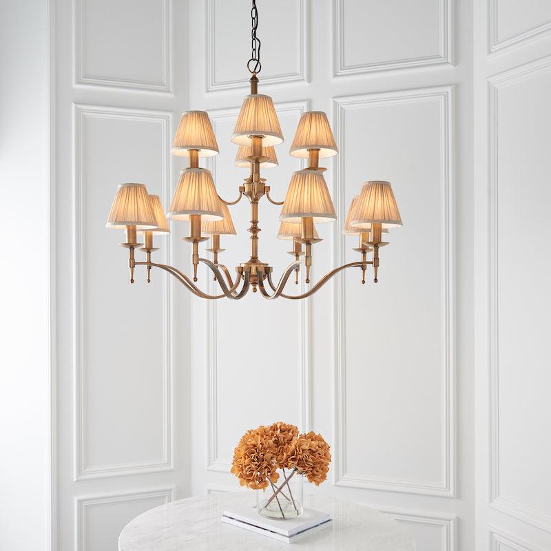 stanford brass chandelier with shades 63626 living rom with flowers
