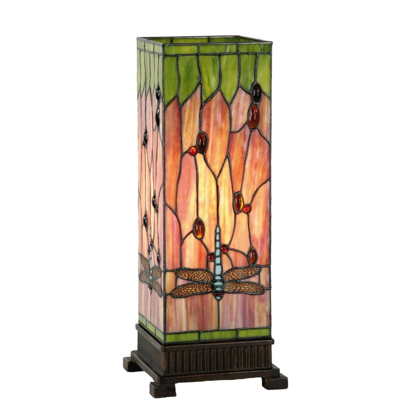 Tiffany Square Table Lamps - Flame Dragonfly Tiffany Large Square Table Lamp