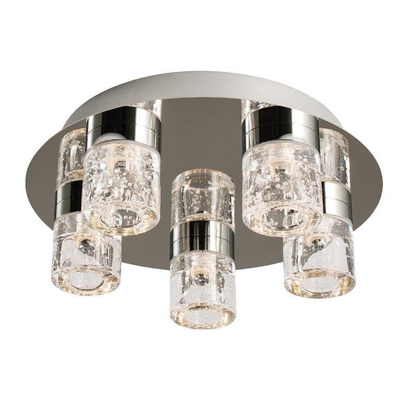 Traditional Bathroom Lights - Imperial Chrome & Clear Glass With Bubbles Flush 5 Light LED Bathroom Ceiling Light 61358