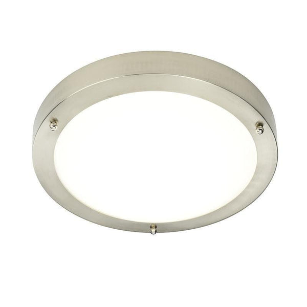 Traditional Bathroom Lights - Portico Satin Nickel Finish And Frosted Glass Flush LED Bathroom Ceiling Light 54675