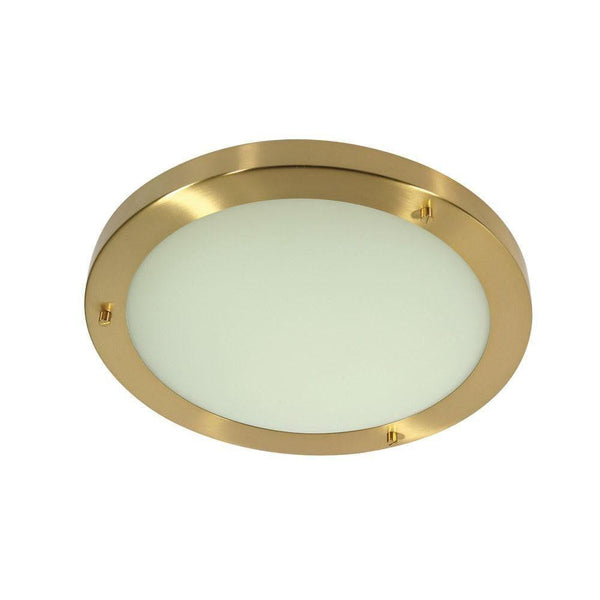 Traditional Bathroom Lights - Rondo Satin Brass Finish Large Flush Bathroom Ceiling Light RONDO/30 SB