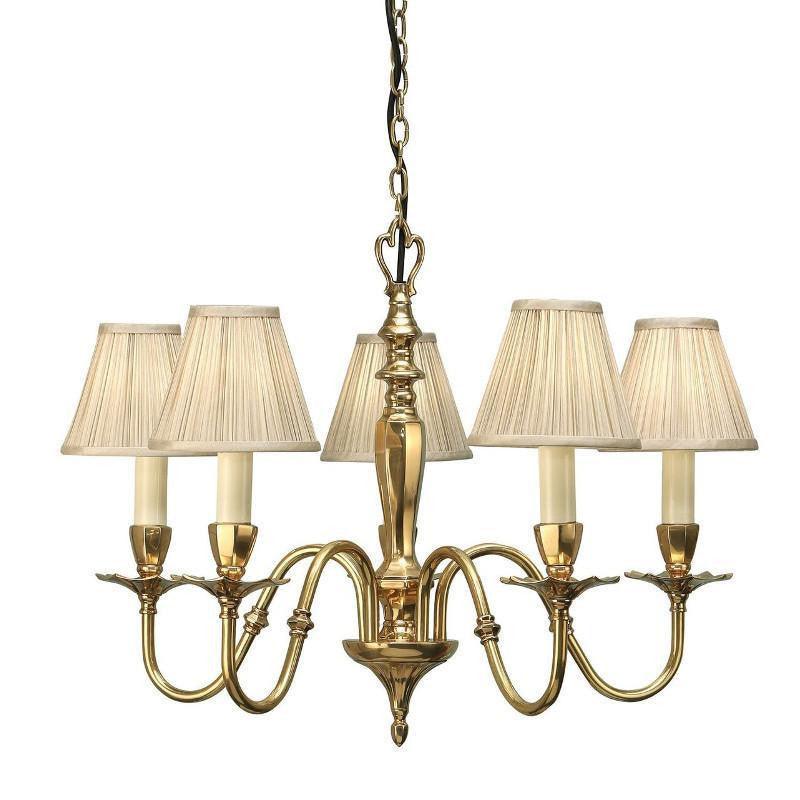 Traditional Ceiling Pendant Lights - Asquith Solid Brass 5 Light Chandelier With Beige Shades 63794