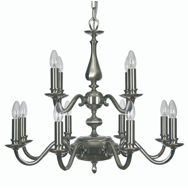 Traditional Ceiling Pendant Lights - Aylesbury Cast Brass 12 Light Chandelier With Two-Tone Satin & Polished Nickel Plate  726/5 GO