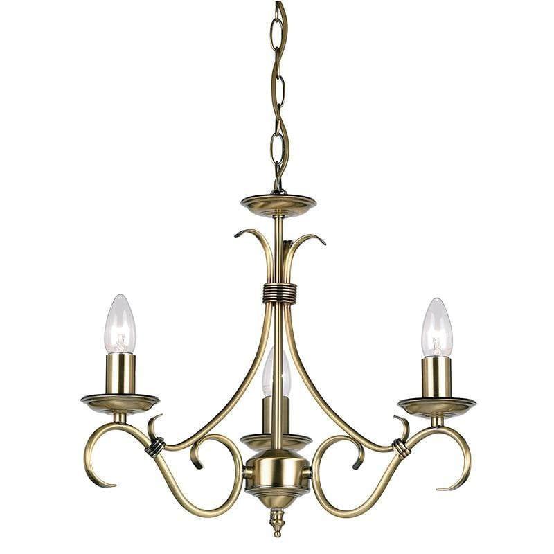Traditional Ceiling Pendant Lights - Bernice Antique Brass Finish 3 Light Chandelier 2030-3AN 2030-3AN
