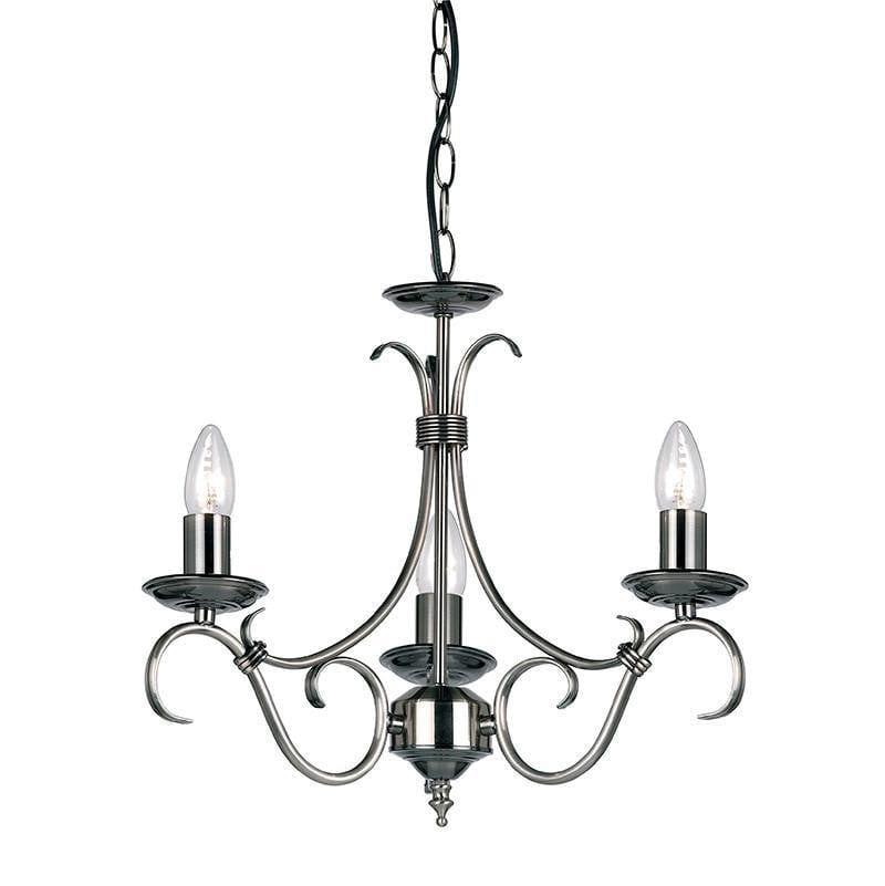 Traditional Ceiling Pendant Lights - Bernice Antique Silver Finish 3 Light Chandelier 2030-3AS 2030-3AS