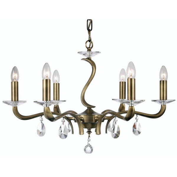 Traditional Ceiling Pendant Lights - Cobra Cast Brass 6 Light Chandelier With Antique Brass Plate 227/6 AB