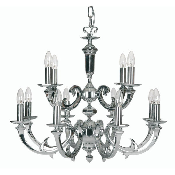 Traditional Ceiling Pendant Lights - Dorchester Cast Brass 12 Light Chandelier With Chrome Plate 370/8+4 CH