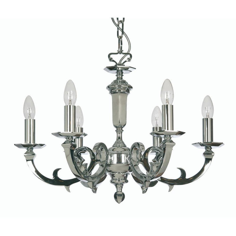 Traditional Ceiling Pendant Lights - Dorchester Cast Brass 6 Light Chandelier With Chrome Plate 370/6 CH