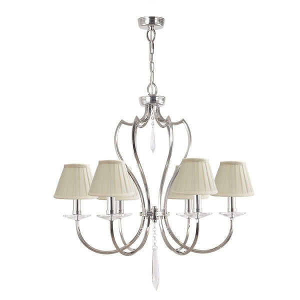 Traditional Ceiling Pendant Lights - Elstead Pimlico Polished Nickel 6lt Chendelier Ceiling Light PM6 PN