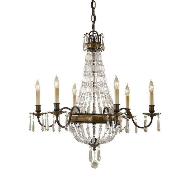 Lustre en cristal et bronze doré à six lumières, H 75 cm x D