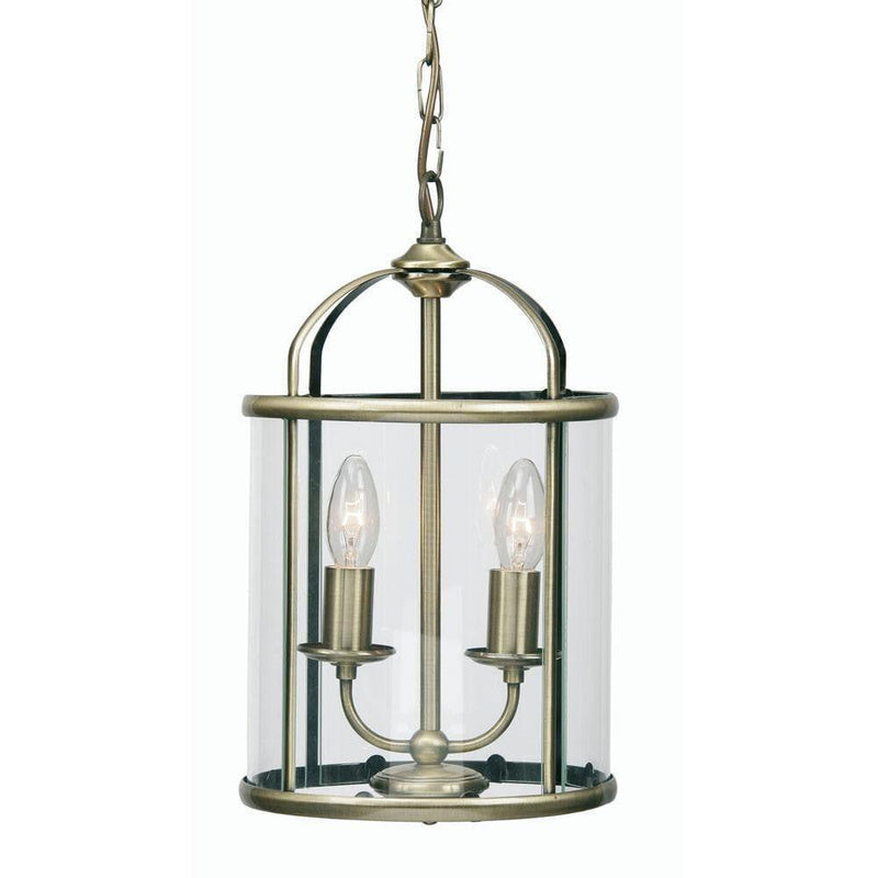 Traditional Ceiling Pendant Lights - Fern brass Finish 2 Light Lantern 351/2 AB