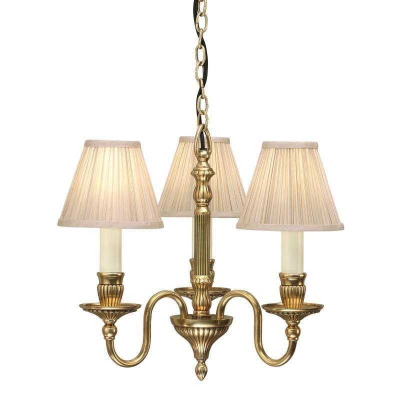 Traditional Ceiling Pendant Lights - Fitzroy 3 Light Solid Brass Chandelier With Beige Shades 63816