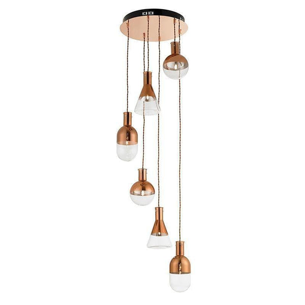 Traditional Ceiling Pendant Lights - Giamatti Clear & Copper Glass With Copper Plate 6LT Pendant Ceiling Light GIAMATTI-6CO