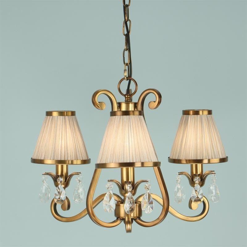 Traditional Ceiling Pendant Lights - Oksana Antique Brass Finish 3 Light Chandelier With Beige Shades 63520