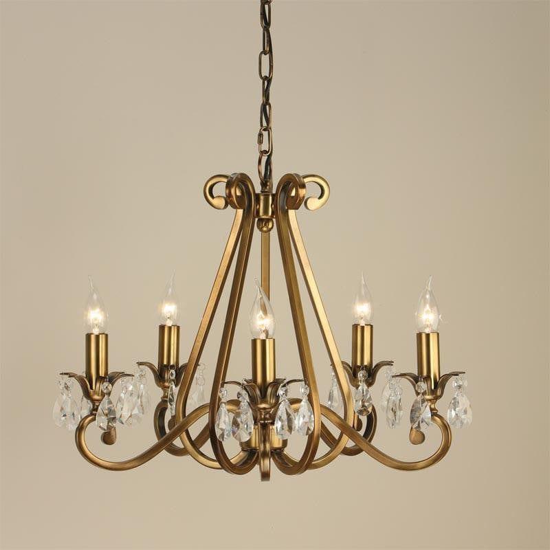 Traditional Ceiling Pendant Lights - Oksana Antique Brass Finish 5 Light Chandelier UL1P5B