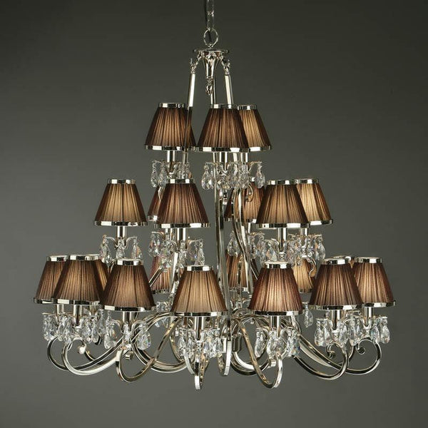 Traditional Ceiling Pendant Lights - Oksana Polished Nickel Finish 21 Light Chandelier With Chocolate Shades 63510