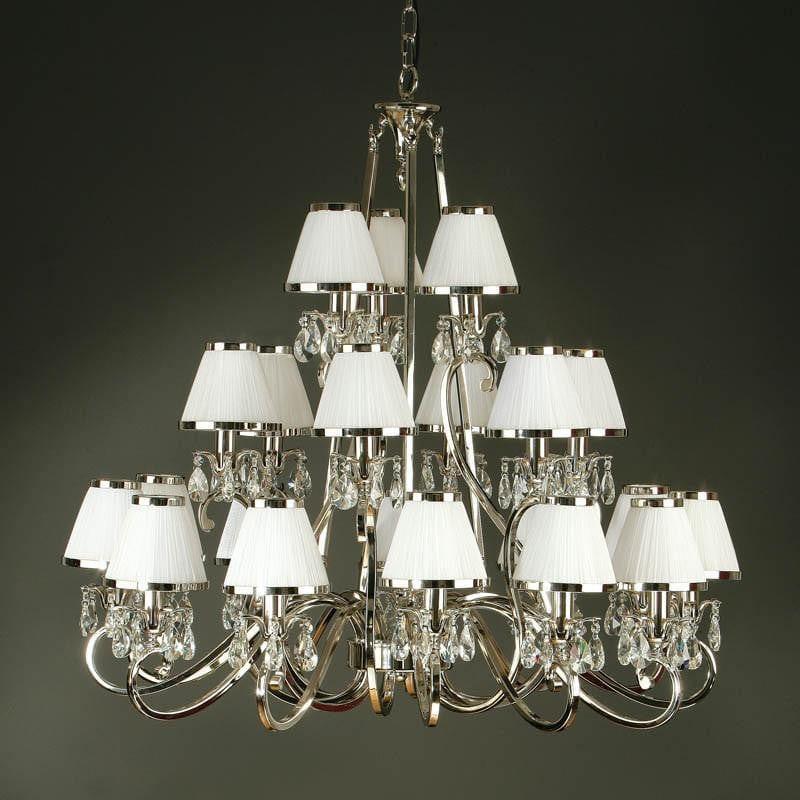 Traditional Ceiling Pendant Lights - Oksana Polished Nickel Finish 21 Light Chandelier With White Shades 63516