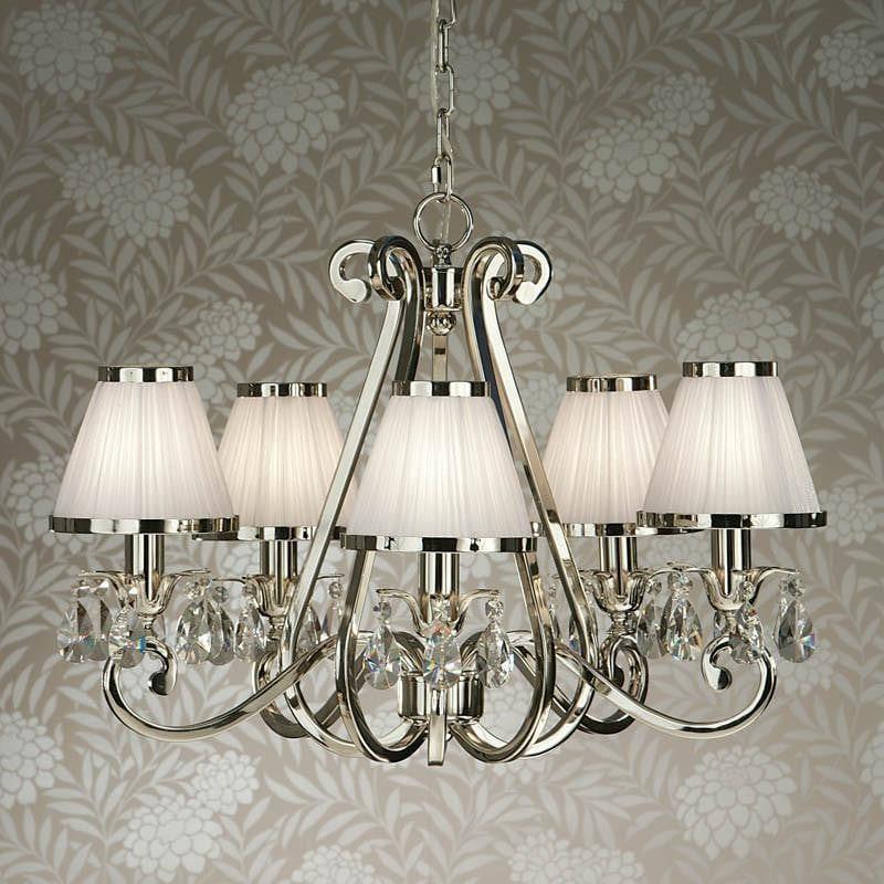 Traditional Ceiling Pendant Lights - Oksana Polished Nickel Finish 5 Light Chandelier With White Shades 63515