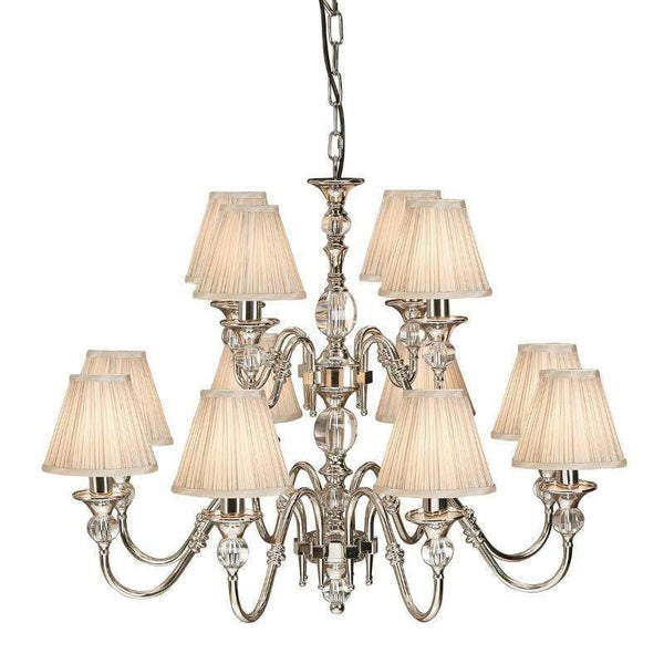 Traditional Ceiling Pendant Lights - Polina 12 Light Polished Nickel Finish Chandelier With Beige Shades 63581