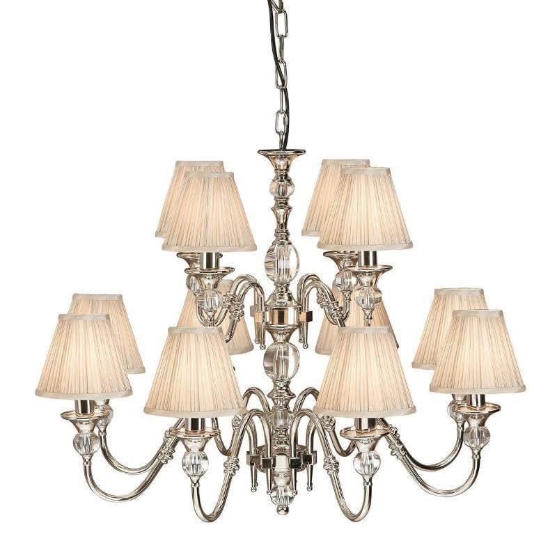 Traditional Ceiling Pendant Lights - Polina 12 Light Polished Nickel Finish Chandelier With Beige Shades 63581