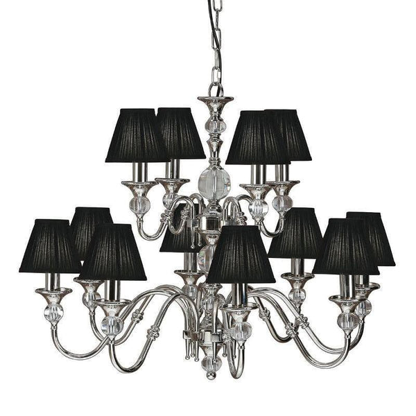 Traditional Ceiling Pendant Lights - Polina 12 Light Polished Nickel Finish Chandelier With Black Shades 63584