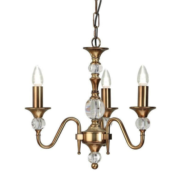 Traditional Ceiling Pendant Lights - Polina 3 Light Antique Brass Finish Chandelier LX124P3B