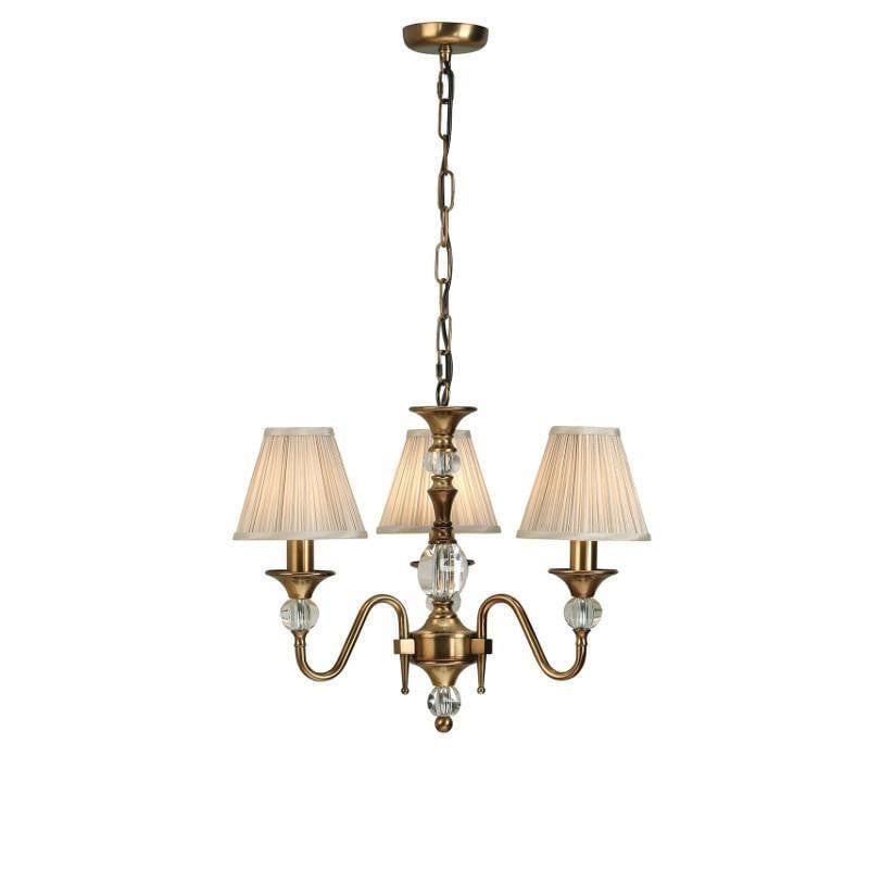 Traditional Ceiling Pendant Lights - Polina 3 Light Antique Brass Finish Chandelier With Beige Shades 63586