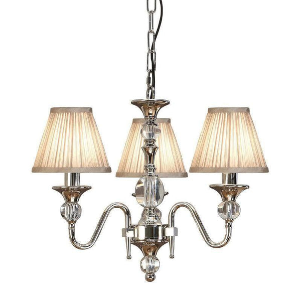 Traditional Ceiling Pendant Lights - Polina 3 Light Polished Nickel Finish Chandelier With Beige Shades 63579