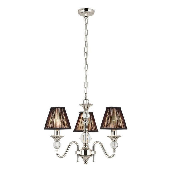 Traditional Ceiling Pendant Lights - Polina 3 Light Polished Nickel Finish Chandelier With Black Shades 63583
