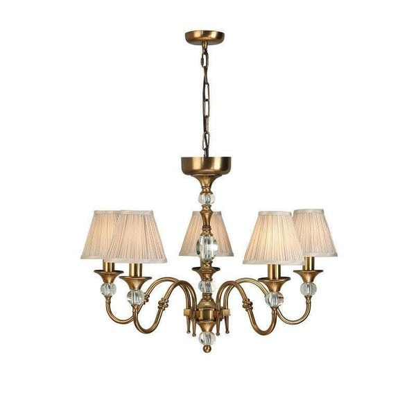 Traditional Ceiling Pendant Lights - Polina 5 Light Antique Brass Finish Chandelier With Beige Shades 63587