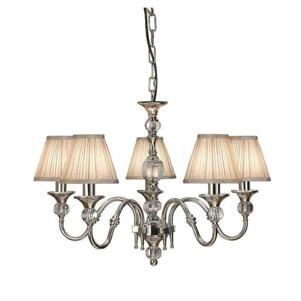 Traditional Ceiling Pendant Lights - Polina 5 Light Polished Nickel Finish Chandelier With Beige Shades 63580