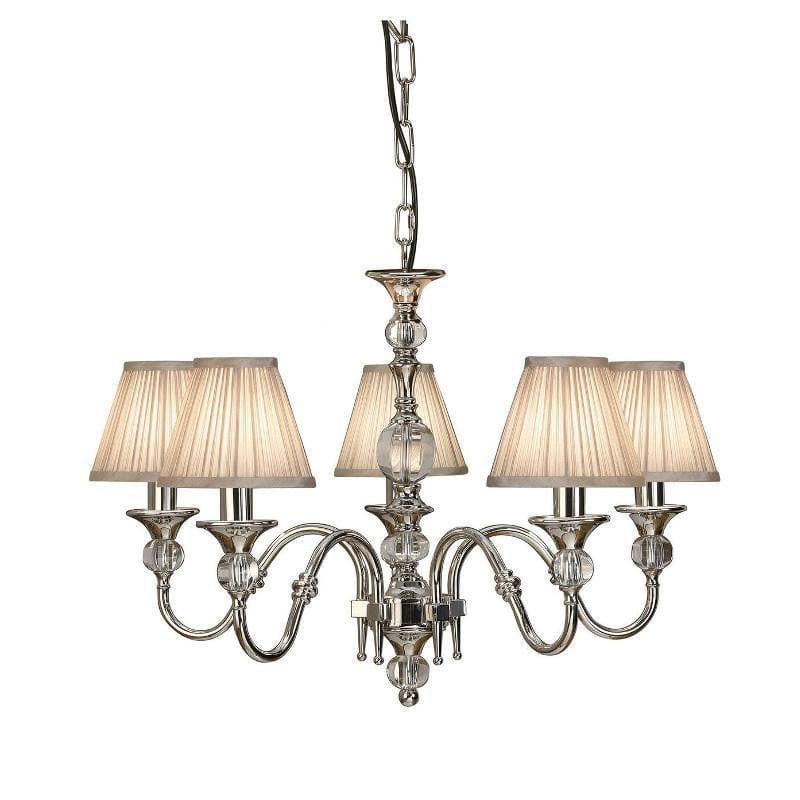 Traditional Ceiling Pendant Lights - Polina 5 Light Polished Nickel Finish Chandelier With Beige Shades 63580