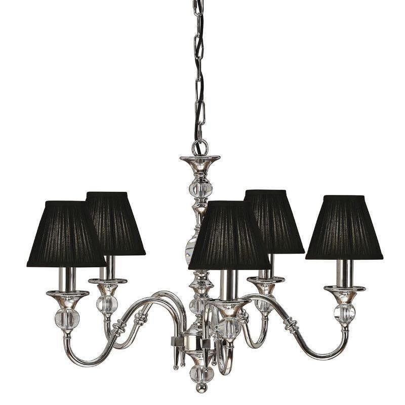 Traditional Ceiling Pendant Lights - Polina 5 Light Polished Nickel Finish Chandelier With Black Shades 63582