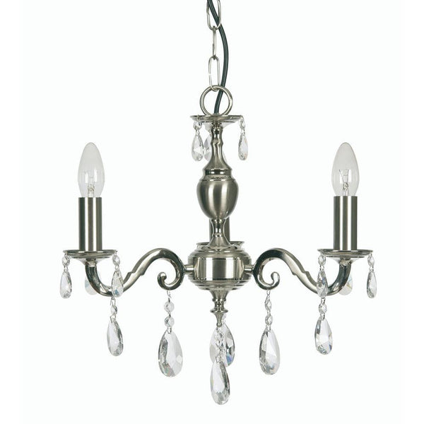 Traditional Ceiling Pendant Lights - Risborough Cast Brass 3 Light Chandelier With Satin Nickel Plate 176/3 SN