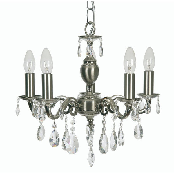 Traditional Ceiling Pendant Lights - Risborough Cast Brass 5 Light Chandelier With Satin Nickel Plate 176/5 SN