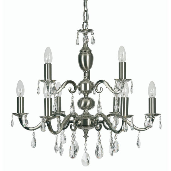 Traditional Ceiling Pendant Lights - Risborough Cast Brass 9 Light Chandelier With Satin Nickel Plate 176/6+3 SN